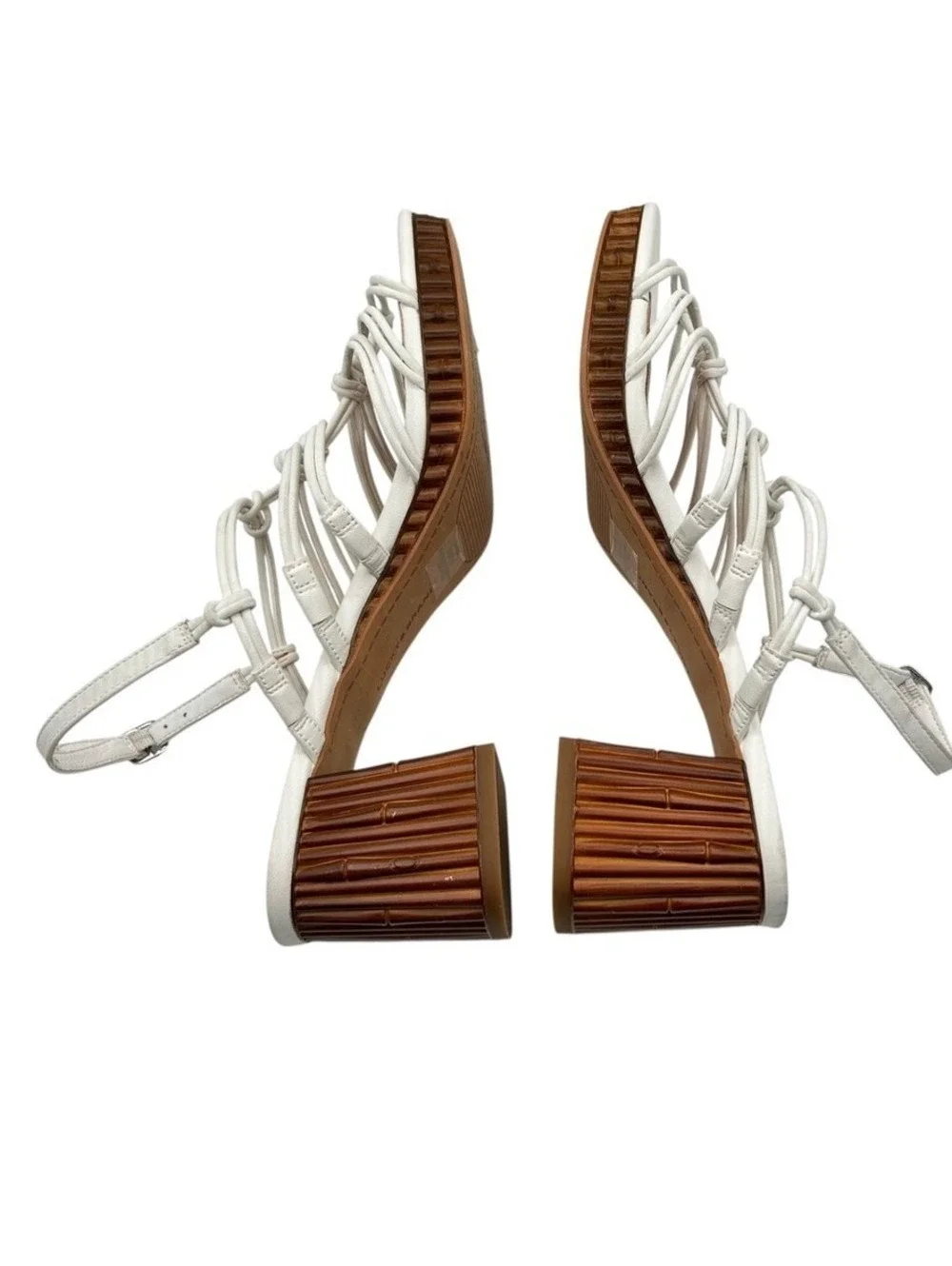 Lucky Brand Bassie White Strappy Knotted Bamboo Block Heel Sandal Women Size 10M
